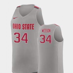 Ohio State #34 Men Kaleb Wesson Jersey Pure Gray Stitched Replica College Basketball 458898-903