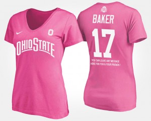 Buckeyes #17 Women's Jerome Baker T-Shirt Pink Official With Message 852937-881